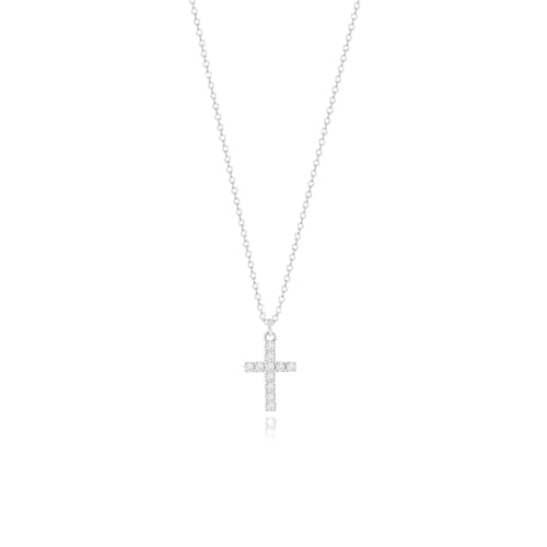 Zeffy CZ Cross Necklace for Women 18k Silver Plated Tiny Cross Pendant Necklace for Women Simple Layered Cross Necklaces