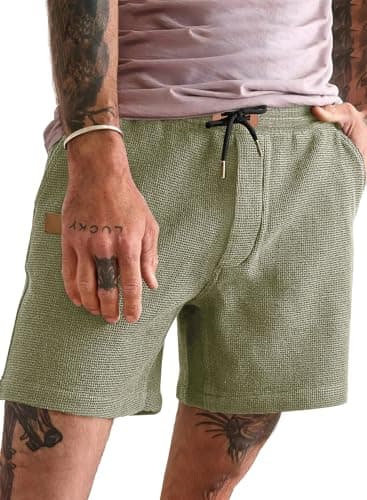 JMIERR Mens 5 Inch Shorts Summer Casual Waffle Stretch Waist Drawstring Shorts Lightweight Basketball Running SweatShorts, L, Green