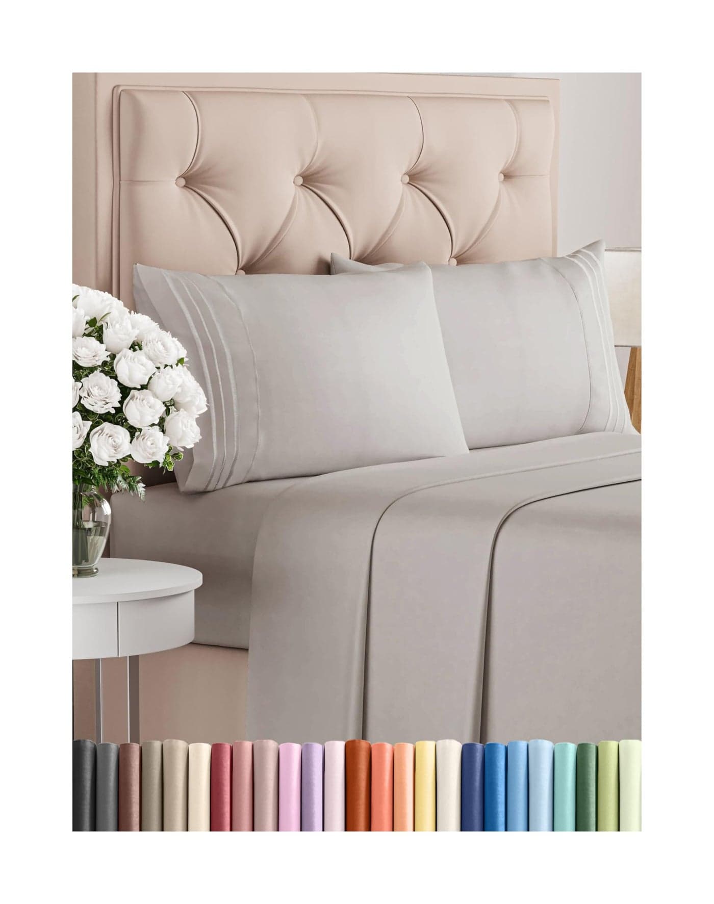 Full Size 4 Piece Sheet Set Comfy Breathable Cooling Bed Sheets Set Hotel Luxury Bedding for Women Men Kids Teens Deep Pockets EasyFit Super Soft Wrinkle Free OekoTex Light Grey