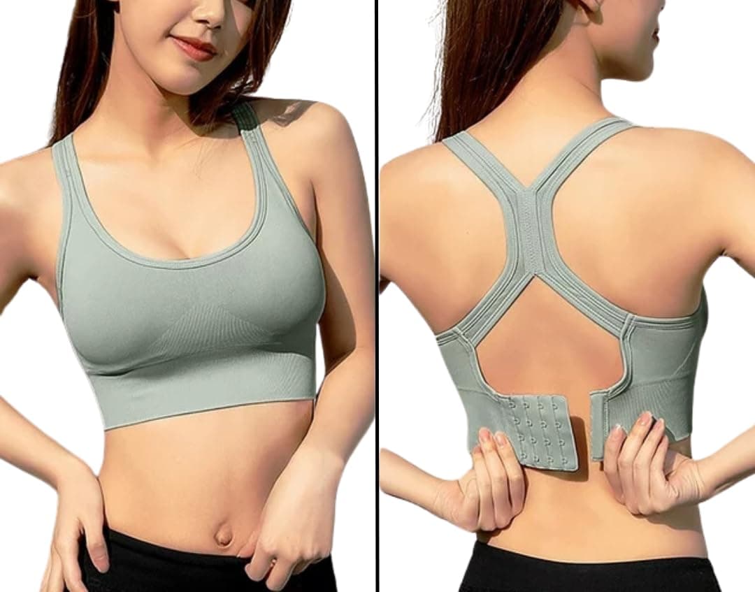 GLAMORAS Women's Nylon Spandex Low Impact Padded Non Wired Racer Back Back Hook Sports Bra for Gym, Yoga | Everyday Active Wear for Girls | Size M to 2XL Green