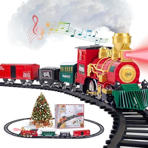 Kids Train Set Christmas Train Set for Under The Trees Electric Train Toys for Boys Girls with Steam Locomotive Passenger Cars Cargo Cars Sounds Lights for 3 4 5 6 7 8 Years O
