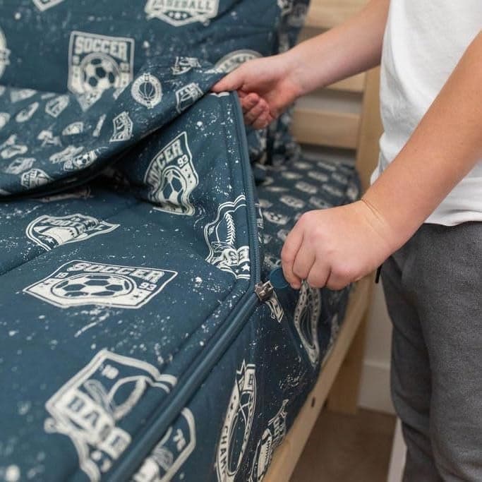 Beddys Sports Theme Boys Durable Zipper Bedding for Kids Bed in a Bag Blue Sheets with Baseball Football Basketball Soccer Comforter Pillowcase Pillow Sham Easy to Make Wash