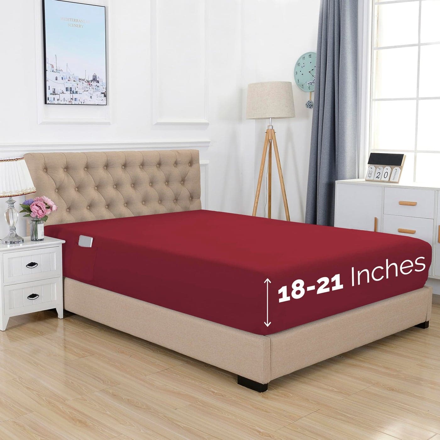 Elegant Comfort 1500 Premium Hotel Quality 1821 Inches Deep Extra Deep Pocket Single Fitted Sheet for High Mattress Luxury and Softest Smart Pocket Wrinkle Free TwinTwin XL Burgundy