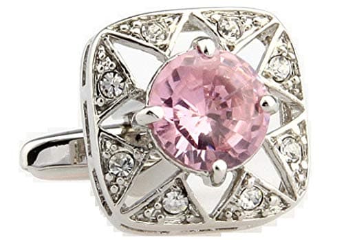 MRCUFF Pink Crystal Square Round Pair Cufflinks in Presentation Gift Box & Polishing Cloth