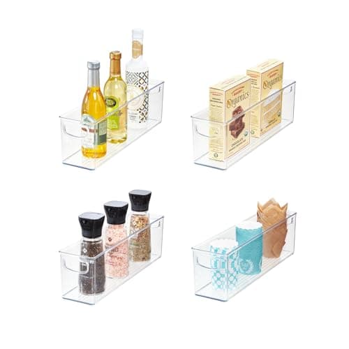 iDesign Small Stackable Storage Bins with Handles for Pantry or Fridge Set of 4 Clear Made in USA