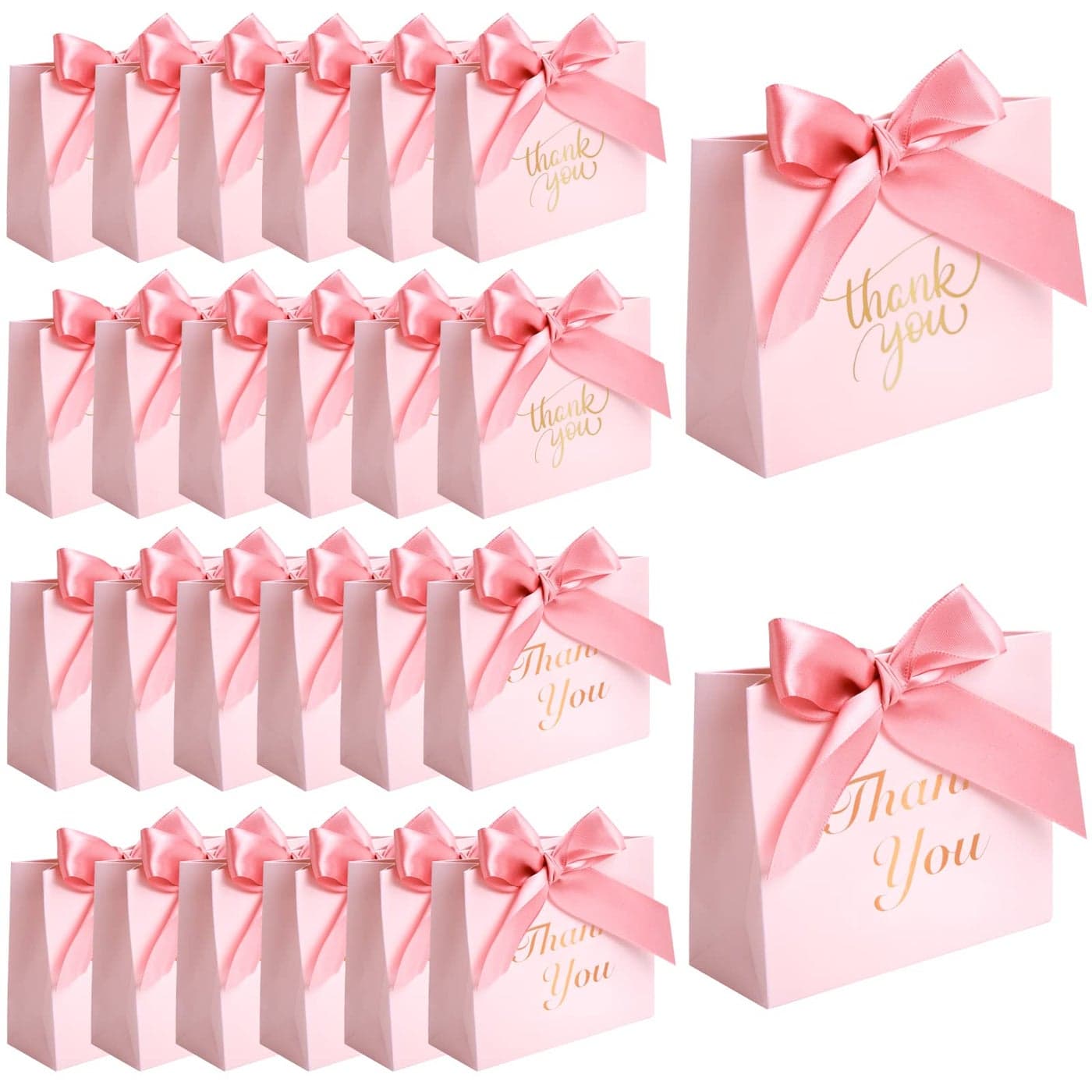 VGOODALL 24PCS Thank You Gift Bags 45x39x18Inches Mini Party Favor Bags Pink small Candy Boxes with Ribbon Small Gift Boxes for Wedding Bridal Baby Shower Birthday Party