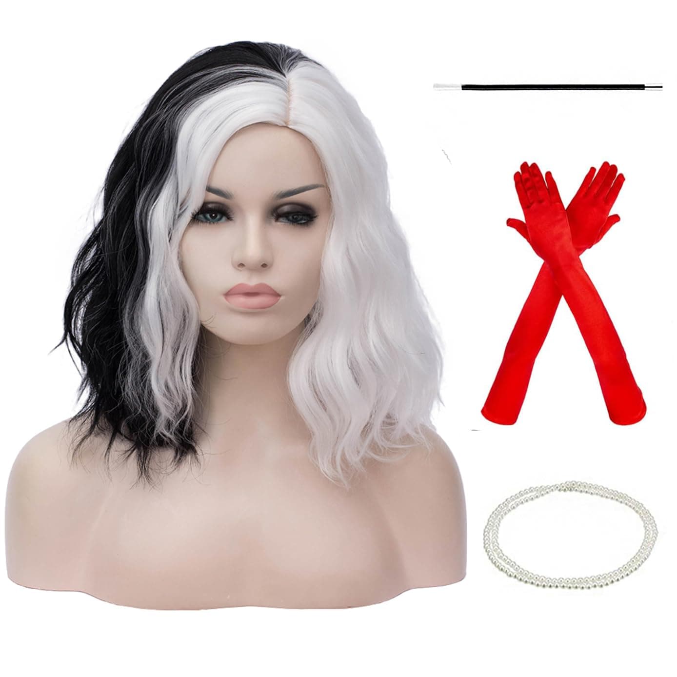 BERON 14 Women Girls Short Curly Bob Wavy Wig Body Wave Halloween Cosplay Costume Daily Party Wigs Black and White