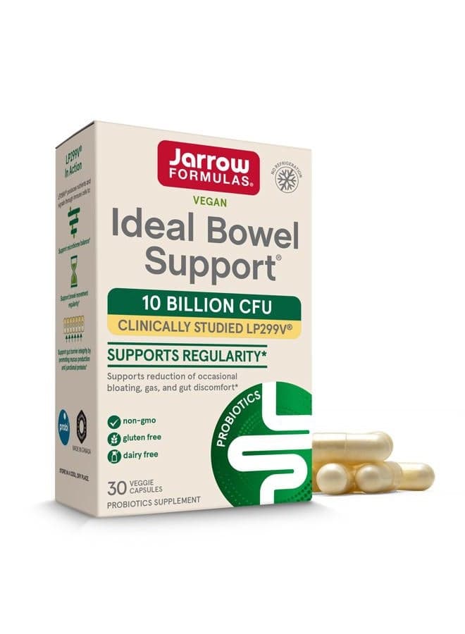 Ideal Bowel Support - 10 Billion CFU Per Serving - Bowel Support - Reduces Bloating, Gas & Intestinal Discomfort - Up to 30 Servings (Veggie Caps)