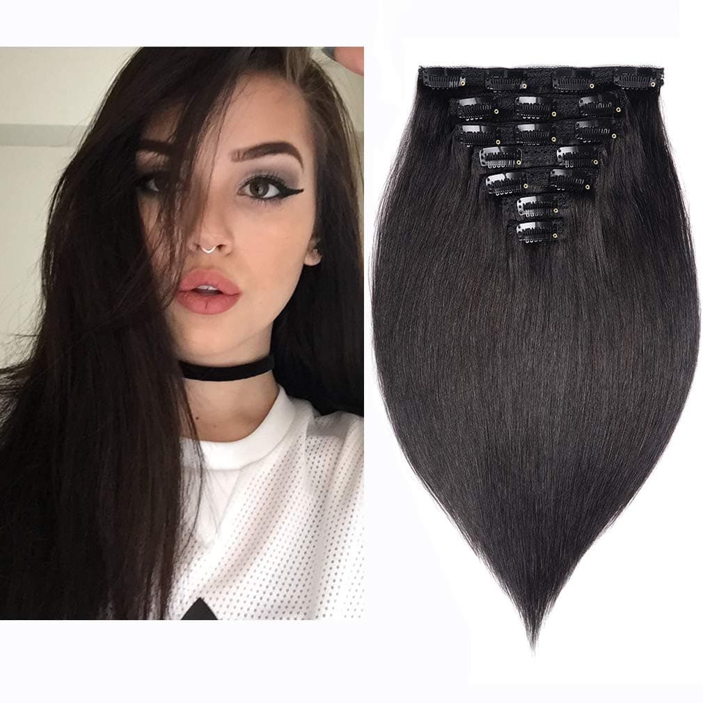 20 Clip in Human Hair Extensions Full Head 180g 7 Pieces 16 Clips Natural Black Double Weft Brazilian Real Remy Hair Extensions Thick Straight Silky 20 180g 1B