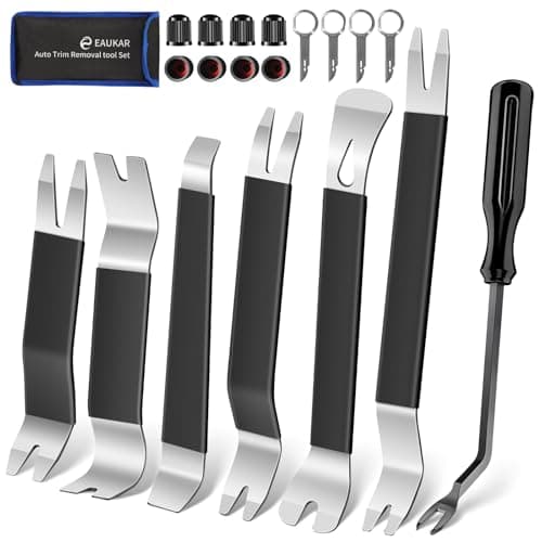Eaukar Metal Auto Trim Removal Tool Kit, 20 Pcs Car Removal Tool Kit Fastener Remover Steel Pry Bar Door Panel Window Audio Radio Dashboard Removal Tool Set (Silver/Black)