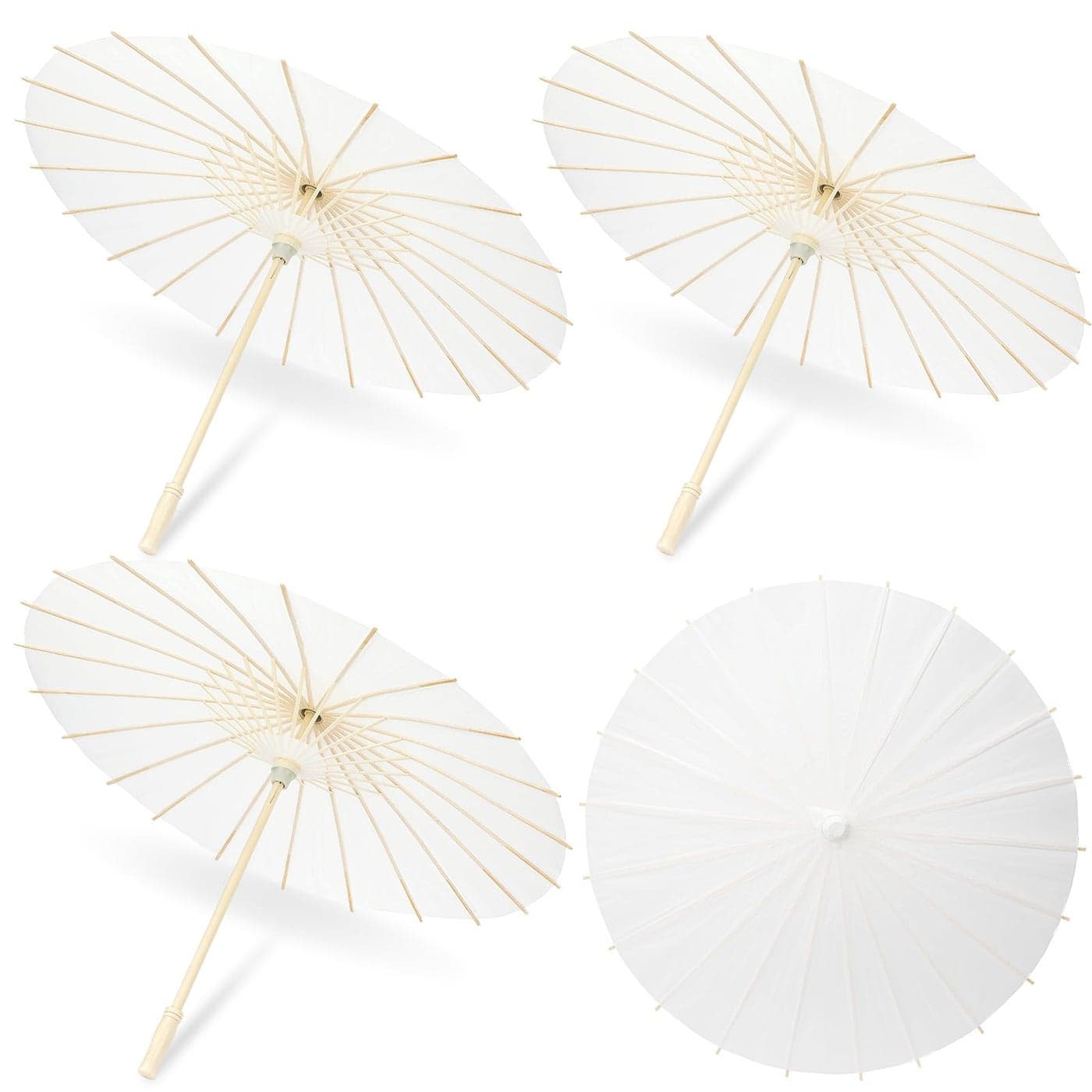 Mototo 4 Piece 236 Inch White Paper Umbrellas Chinese Japanese Oiled Paper Parasols White Parasols Umbrellas Bulk for DIY Painting Craft Wedding Bridal Party Ceiling Decoration