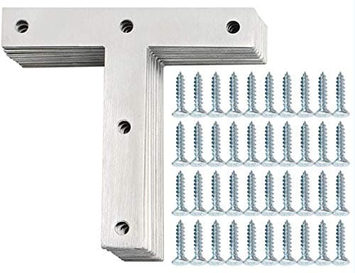 Alise T Flat Brackets,Corner Bracket Corner Brace Mending Plate Repair 120mm x 120mm Stainless Steel Flat Braces for Wood Tables, Chairs, Sofas, Beds, Cabinets, Doors and Windows,Brushed,Pack of 8