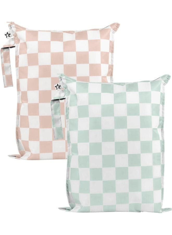 Tiny Twinkle Mess-proof Wet Bags 2 Pack Waterproof and Washable Bag for Travel storage, Stroller, Daycare, Baby Diapers, Yoga, Beach, Pool, Wet Toddler Swimsuits