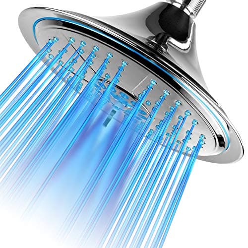 Hotel Spa Ultra-Luxury Extra-large 8 Inch Chrome Face 5-Setting Rainfall LED Shower-Head by Top Brand Manufacturer. Color of LED lights changes automatically according to water temperature
