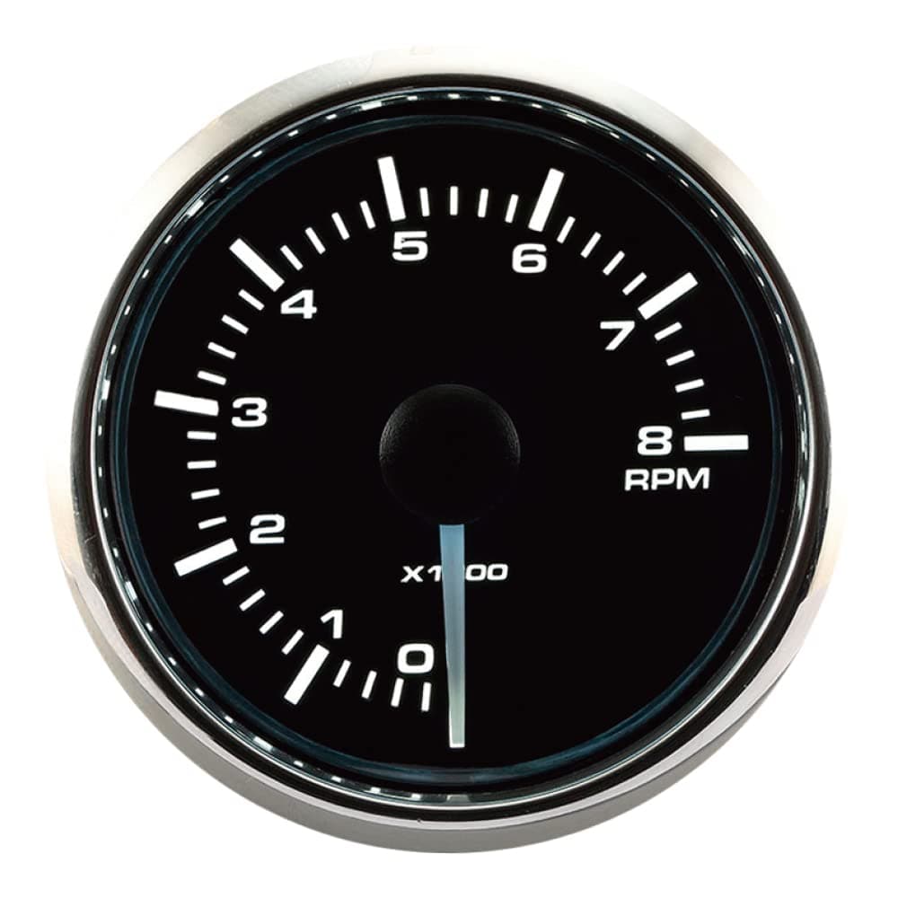 MOTOR METER RACING MGS Series 8000 RPM Universal Electronic Tachometer 2116 52mm with White Amber LED Backlit Black Dial Stainless Steel Bezel for Gasoline Engine Alternator Car Truck