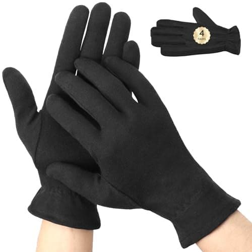 Segbeauty 8 Counts Elastic Black Cotton Work Gloves for Men 4 Pairs Lotion Moisturizing Hand Cotton Gloves for Dry Hands Overnight Care with Elastic Band Reusable Sleep Moisture Glove for Dry Hands