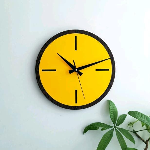 MeeCraft Non Numbers Wooden Yellow Wall Clock for Home and Kitchen, Decor Piece, 29x29cm