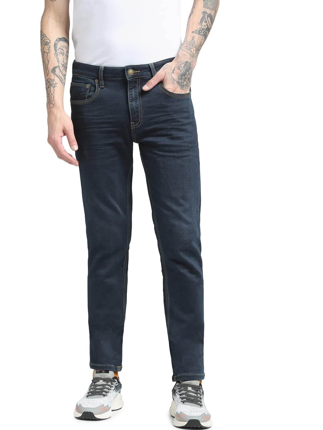JACK & JONES Men's Mid Rise Regular Fit Jeans(162028701_Dark Blue Denim_38/34)