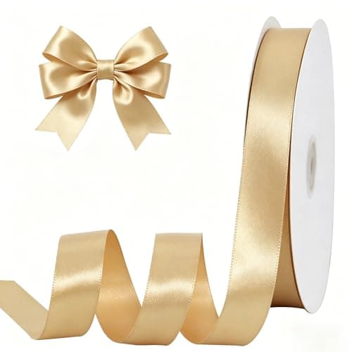 TONIFUL 1 Inch x 100yds Gold Satin Ribbon Thin Solid Color Satin Ribbon for Gift Wrapping Crafts Hair Bows Making Wedding Party Decoration Sewing Invitation Cards Floral Bouquets Christmas