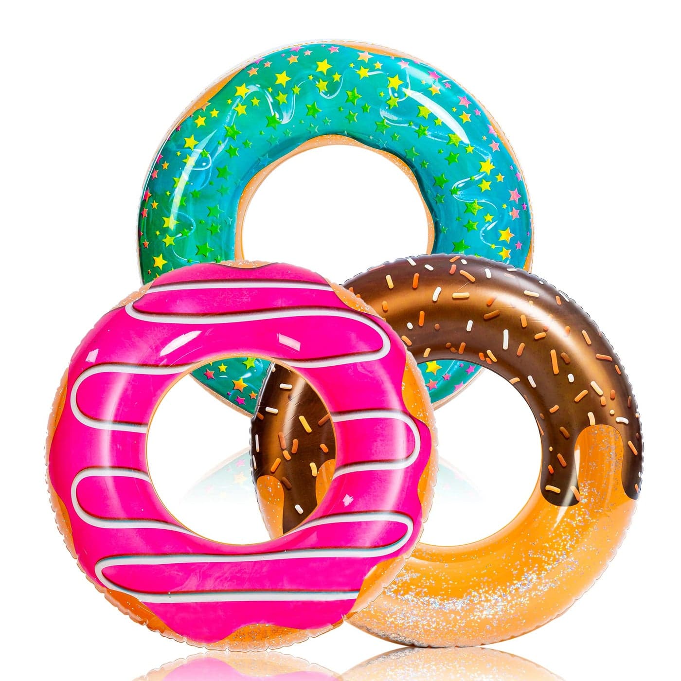 JOYIN Donut Pool Float with Glitters 32.5” (3 Pack), Funny Tube Toys for Swimming Pool Party and Donut Party Supplies