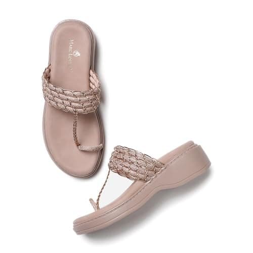 Marc Loire Women's Bow Embellished Slip-On Platform Heel Fashion Sandal for All Occasion (Rose Gold, 4)