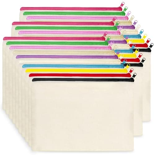 Koolmox Canvas Zipper Pouch - 9x7, 20 Pack with Zipper, Cotton Canvas for Embroidery, Tie Dye, Marker and Circuit Projects, Beige Travel Bags