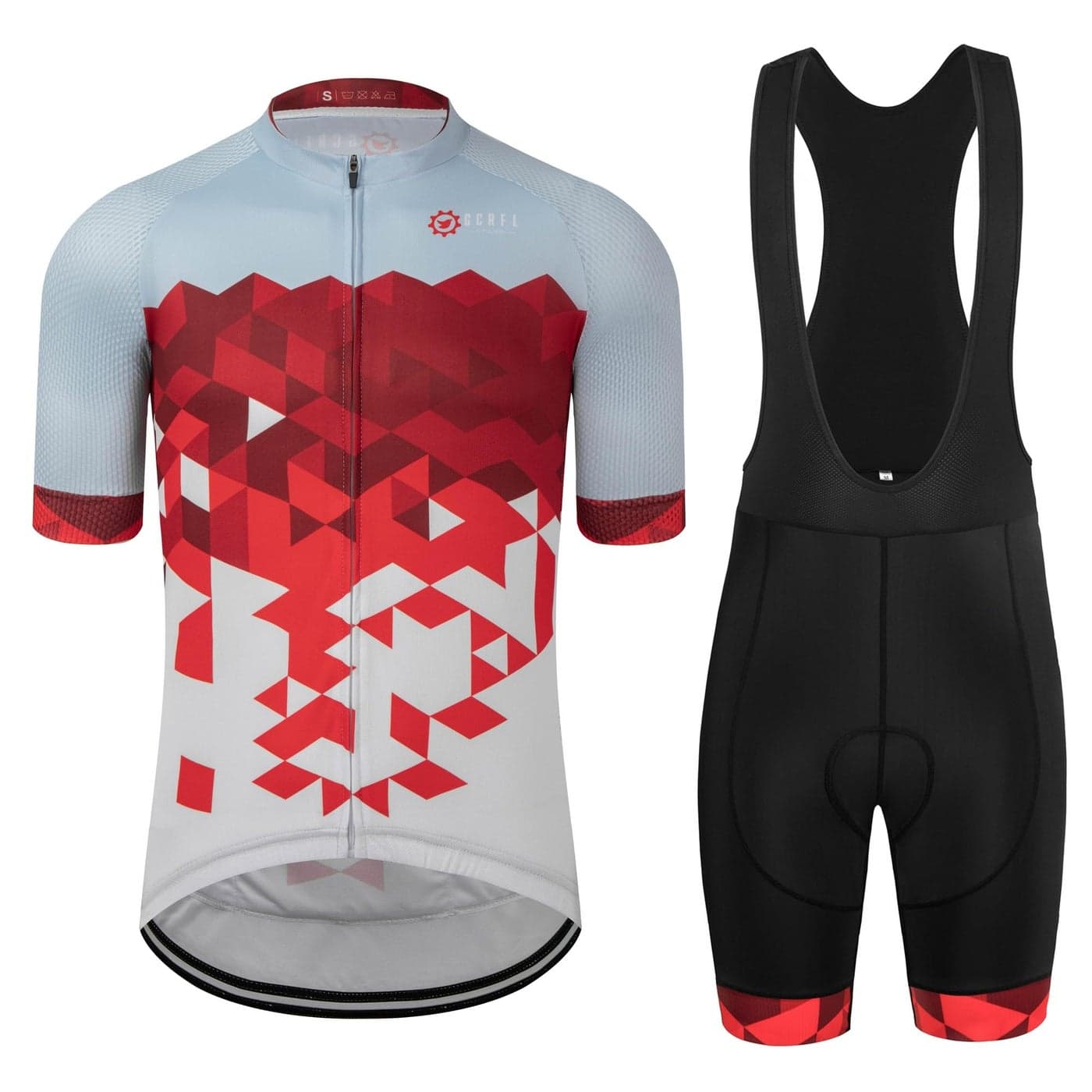 GCRFL Mens Cycling Jersey Set Road Bike Shorts Sleeves Jersey Zipper Pokcet Bib Shorts with Padded Cycling Clothing kit Men Red White XL