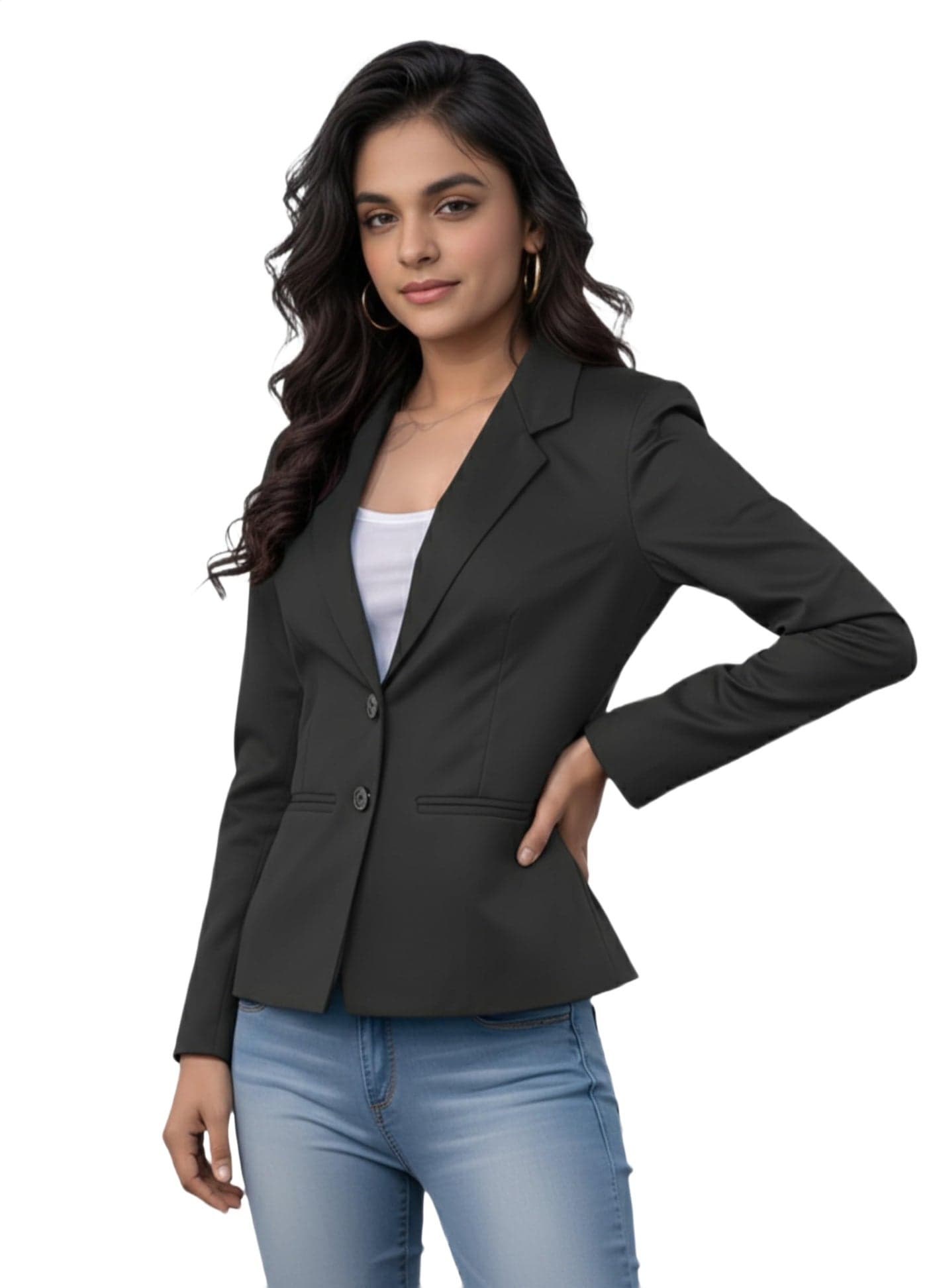 ROCKSY Black Smart Casual Formal Blazer for Women, Regular Fit Stylish Blazer for Women, Size M
