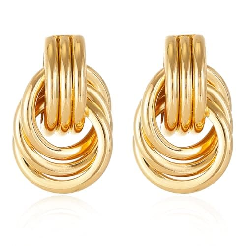 14K Gold Earrings for Women Trendy Gold Knot Earrings Chunky Knotted Drop Dangle Earring Statement Jewelry