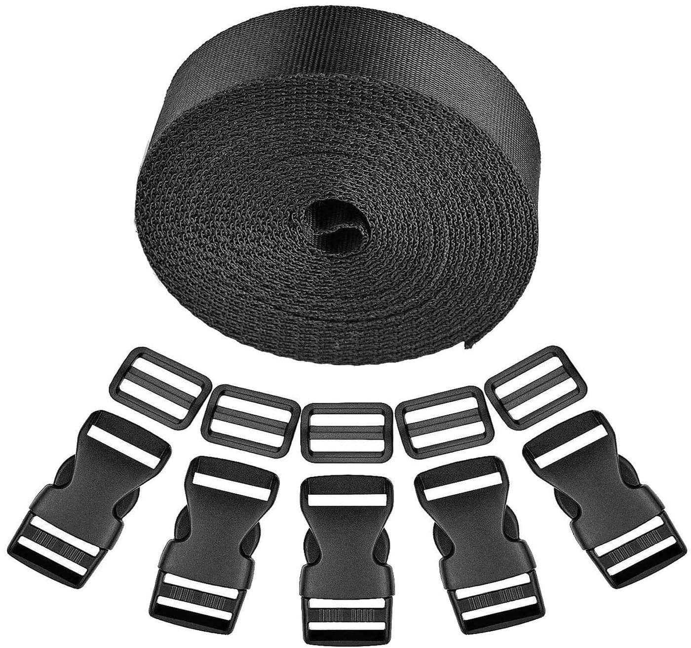 DIY Crafts 2" inch Sets, 3 Buckle 3 Tri-Glide Slide 3mtr Webbing, Flat Side Release Buckles Tri-Glide Slides As Choice Meter Webbing Black Roll (2" inch Sets, 3 Buckle 3 Tri-Glide Slide 3mtr Webbing)