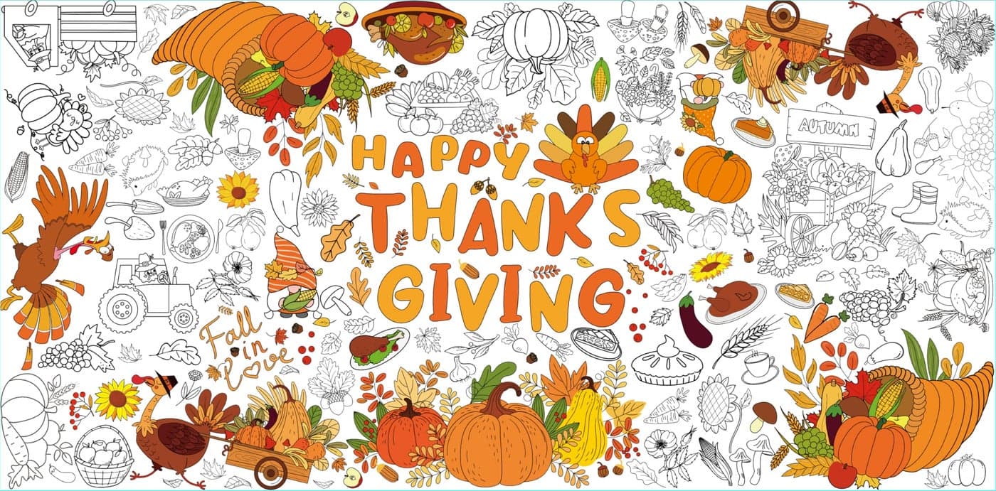 Tbsone Fall Thanksgiving Coloring Tablecloth Poster 30x72 Inches Giant Paper Banner for Kids Fall Thanksgiving Crafts Activities Ideal for Fall Thanksgiving Party Decorations and Games