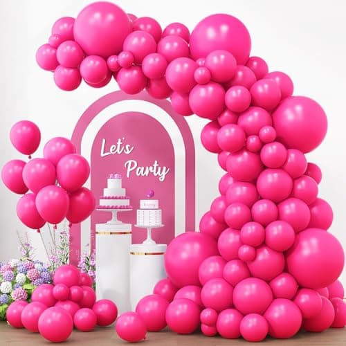 RUBFAC 154pcs Hot Pink Balloons Different Sizes 18 12 10 5 Inch Latex Magenta Pink Balloon Arch Kit Garland for Valentines Day Birthday Baby Shower Wedding Princess Theme Party Decoration