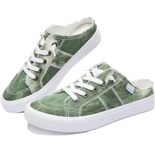 Obtaom Women Canvas Mules Memory Foam Clipper Fashion Sneakers Comfortable Slip-On Mule Backless Shoe(Green US9)