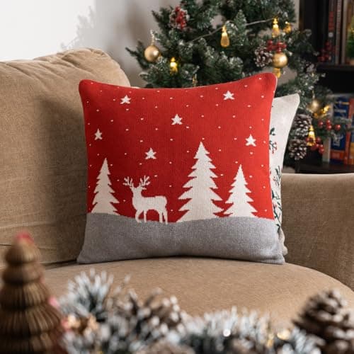 haus & kinder Cotton Cushion Cover 16 x 16 Inch Decorative Throw Pillow Cover for Sofa, Living Room & Bedroom Festive Design Soft Breathable Fabric Machine Washable Cushion Cover (Set of 1)