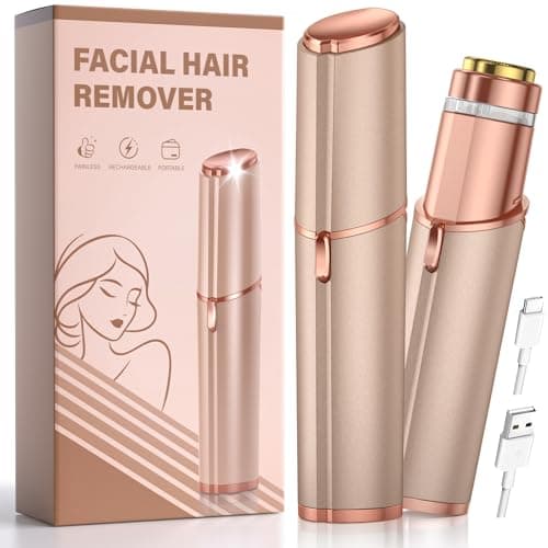 Facial Hair Removal for Women: Painless Rechargeable Face Shaver Electric Hair Remover Device for Peach Fuzz Upper Lip Chin (Gold)