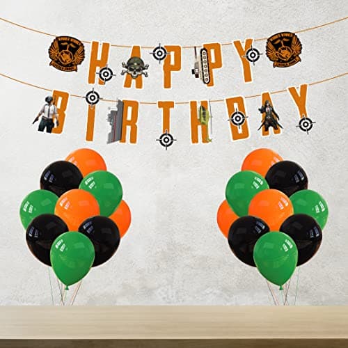 Festiko®Video Game Happy Birthday Decorations (51 pcs) - PUBG Happy Birthday Party Supplies Picks for Kids Gaming Themed Birthday Party Supplies Combo(Banner & Balloons)