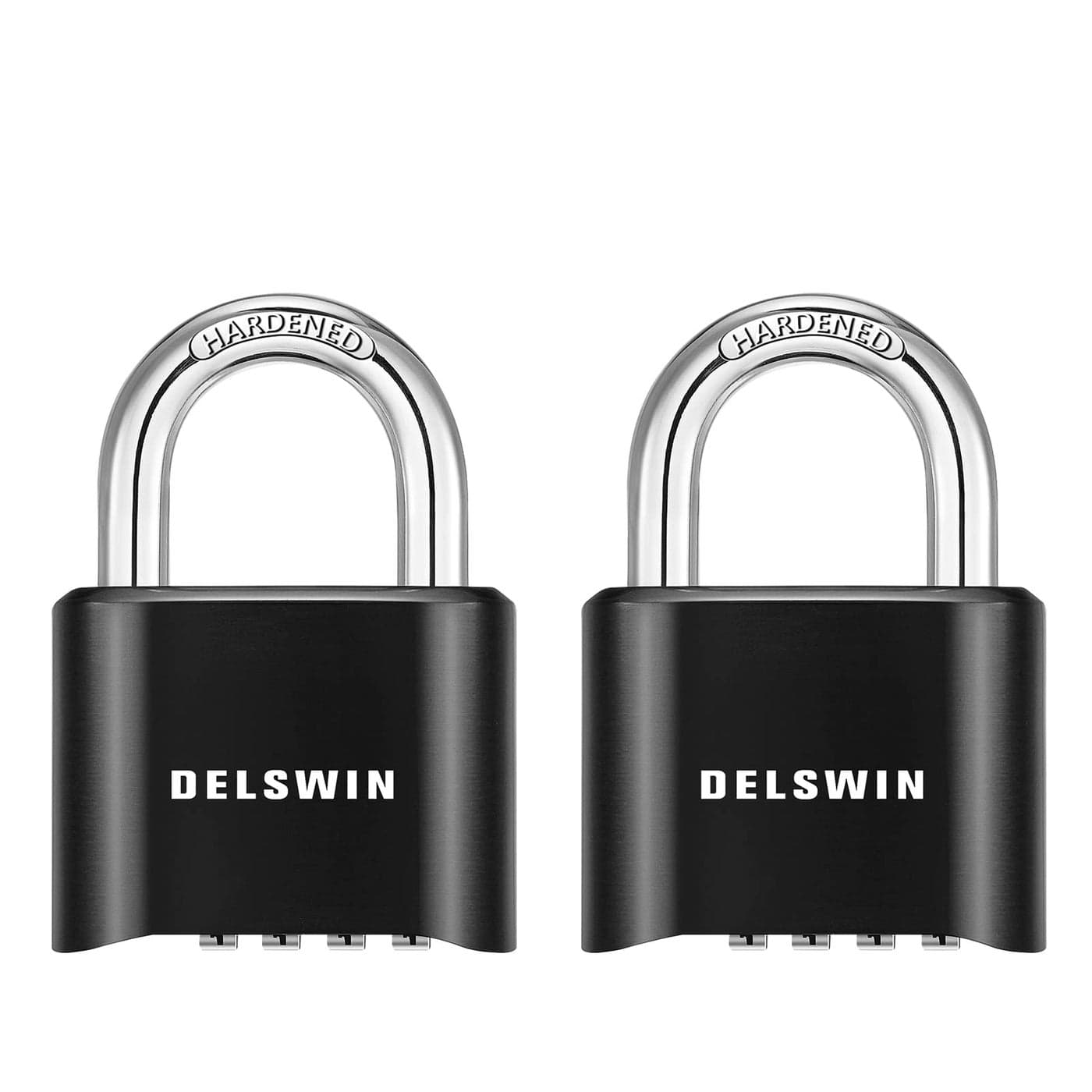 DELSWIN 4Digit Combination Lock Outdoor Padlock Heavy Duty Locker Lock with Hardened Steel Shackle Waterproof Combo Lock for Gym Locker Hasp Storage Shed Fence Gate Black2Pcs