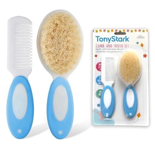 TONY STARK Baby Brush and Comb Set, Newborn Essentials Set with Baby Comb and Soft Bristle Hair Brush for Your Toddler’s Scalp (Pink)