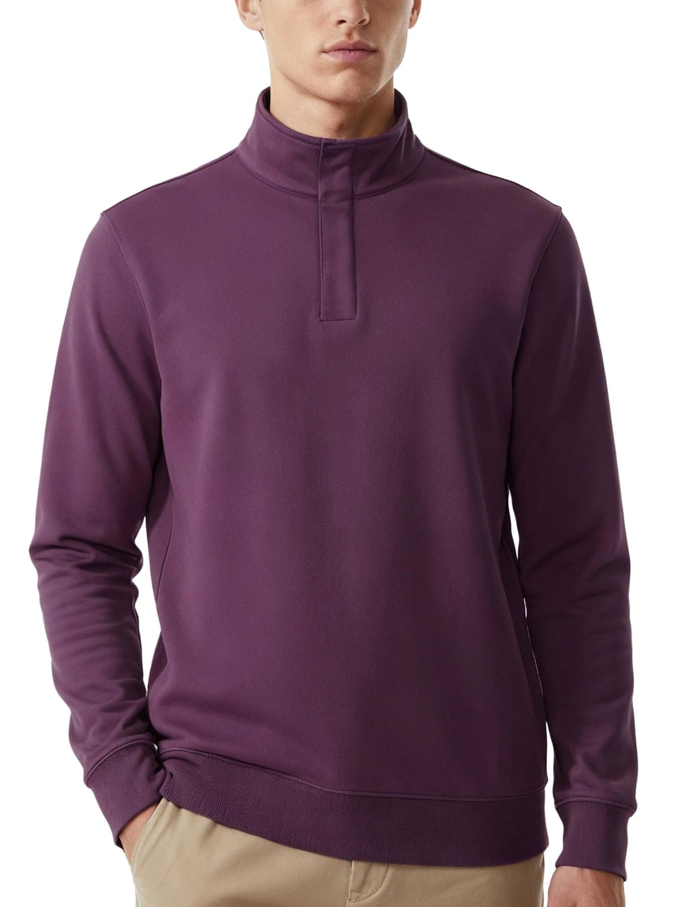 DAMENSCH Premium Microfiber Blend High Neck Sweatshirt for Man, Fleece Lined Pullover Sweater for Men, No-Fade Colours Half Zipper Sweatshirt for Men, Ideal for 10-15 Degrees C-Misty Plum-XL