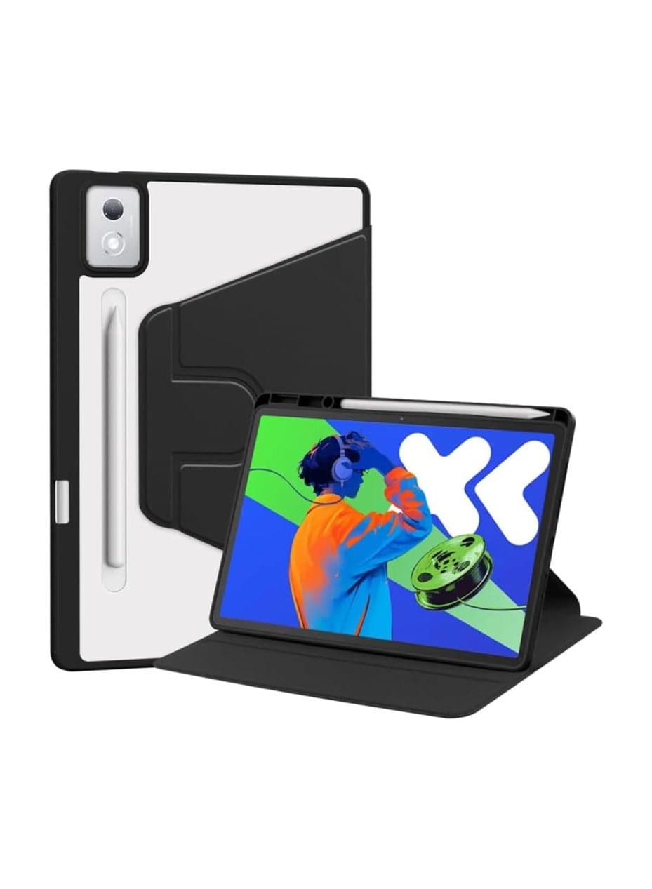Case Compatible with Lenovo Idea Tab Pro 12.7 Inch 2025,360 Degree Rotating Stand,Acrylic Transparent Rotating Protective Case,Multi-View Stand,with Pen Slot,Auto Sleep/Wake (Black)