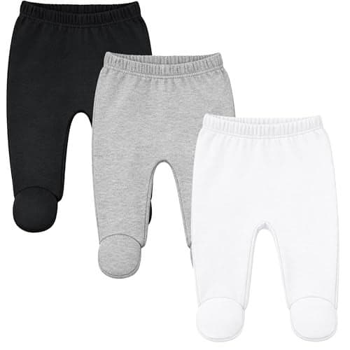 123 Bear Baby Soft Cotton Spandex Pants with Feet Multipack BlWhG 3pk Newborn