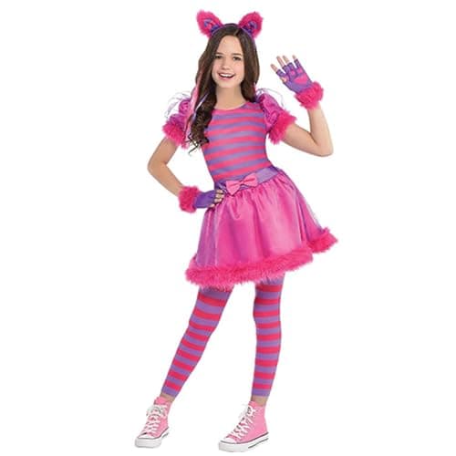 Wizland Cheshire Cat Costume Girls,Cheshire Cat Dress for Halloween,Dress Up Party and Roleplay Cosplay 4-6yrs