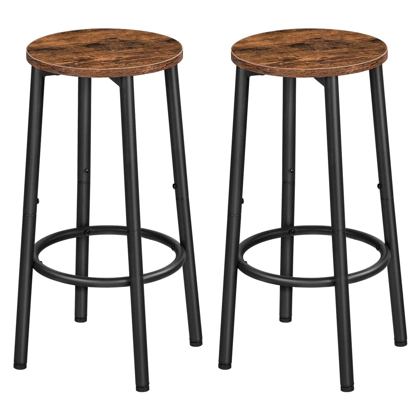 HOOBRO Bar Stools Set of 2 Breakfast Round Bar Chairs with Footrest Pub Stools Sturdy Metal Frame for Dining Room Kitchen Party Industrial Rustic Brown EBF03BY01