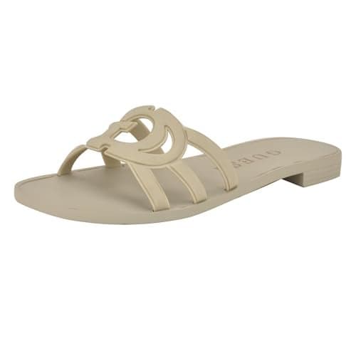 Guess Women's ELYHO Flat Sandal, Ivory 150, 7