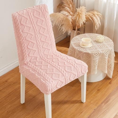 HOMETHREADS Elastic Jacquard Chair Cover–Stretch Fit, Removable & Washable Short Dining Chair Seat Protector – 400gsm Soft & Wrinkle-Resistant Slipcover for Home, Kitchen, Banquet (Pink, Pack of 1)