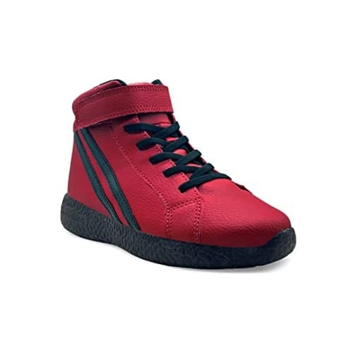 KazarMax Unisex Red with Black Stripes Ankle Length Shoes - 9 Kids UK