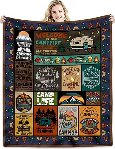 Hcoviv Camping Gifts Blanket 80X 60 Cool Camping Gifts for WomenMen Funny Gifts for Rv Campers Camper Gifts for BoyGirl Best Camping Gift Ideas Summer Camp Souvenirs Gifts Throw Blankets