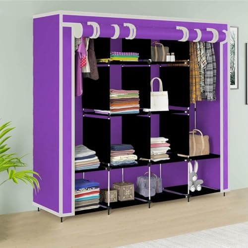 Whitecloud TRANSFORMING HOMES® Collapsible Wardrobe 12 Shelves Almari Closet Clothes Storage Rack Quick and Easy to Assemble (W 88170) (Purple, Standard)