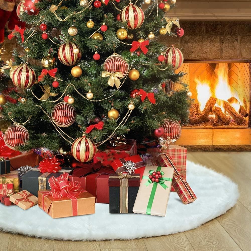 Christmas Tree Skirt 36 inches White Christmas Tree Skirt HighEnd Soft Classic Fluffy Faux Fur Tree Skirt for Xmas Tree Decorations and Ornaments
