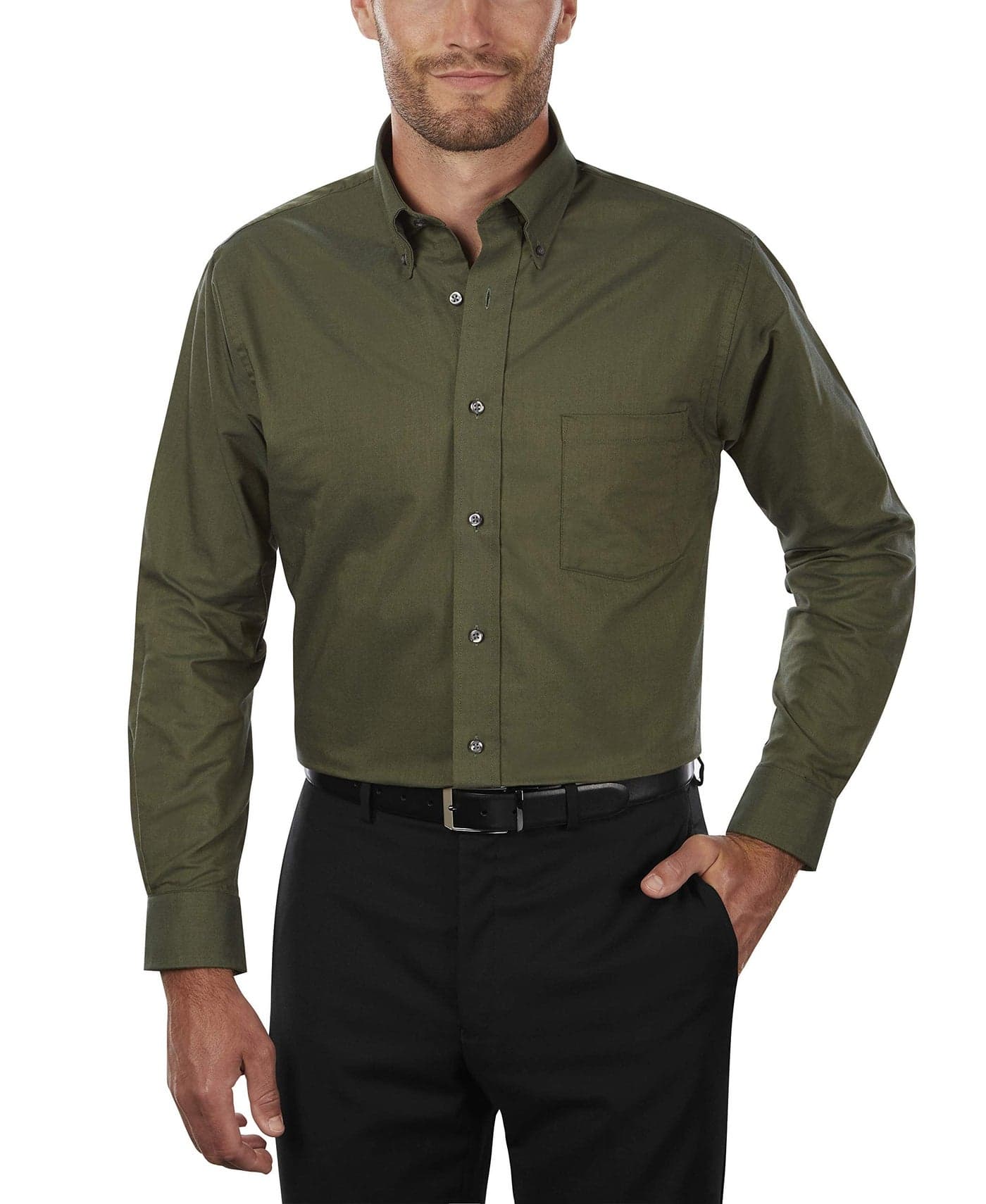 Van Heusen Men's Dress Shirt Regular Fit Oxford Solid, Dark Green, 16.5"-17" Neck 34"-35" Sleeve